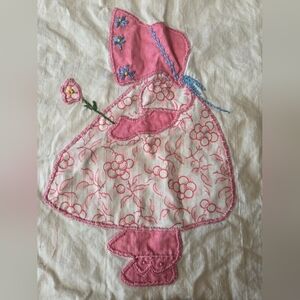 Sweet Sunbonnet Sue Pink Embroidered Quilt Square